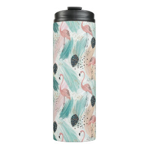 Watercolor Flamingo Tropical Pattern Thermal Tumbler