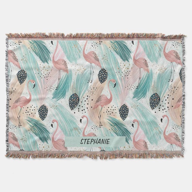 Watercolor Flamingo Tropical Pattern Throw Blanket (Front)