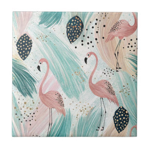 Watercolor Flamingo Tropical Pattern Tile