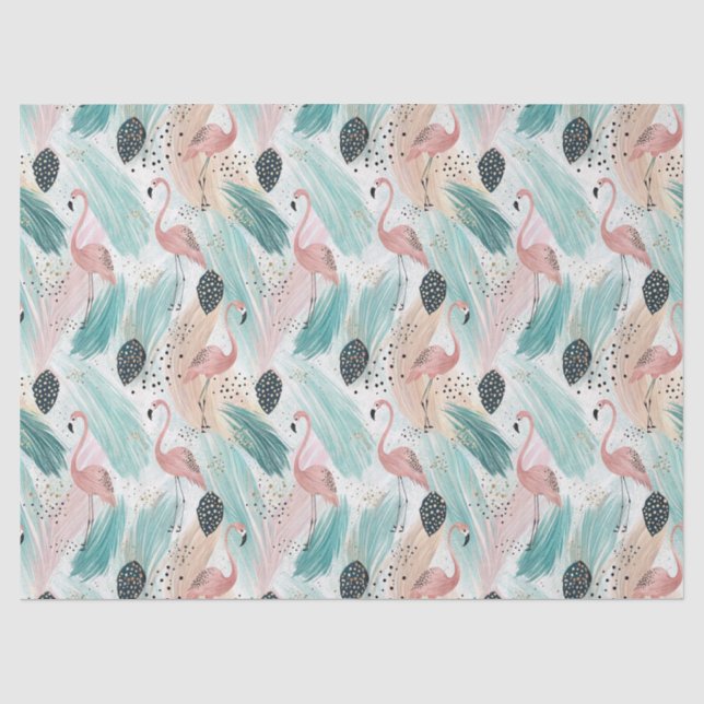 Watercolor Flamingo Tropical Pattern Tissue Paper (Front)