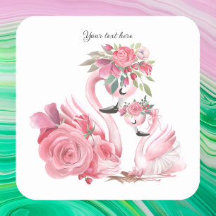 Watercolor Flamingo White Custom Square Sticker
