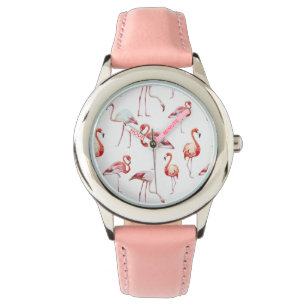 Watercolor flamingo white pattern tropical bird watch