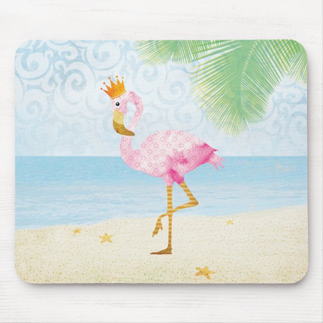 Watercolor Flamingo with Royal Crown Mouse Mat (Front)