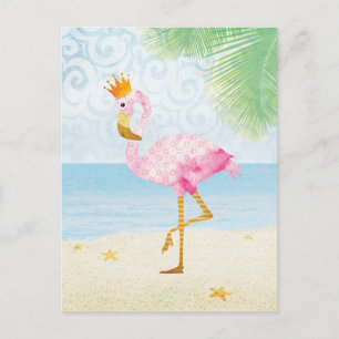 Watercolor Flamingo with Royal Crown Postcard