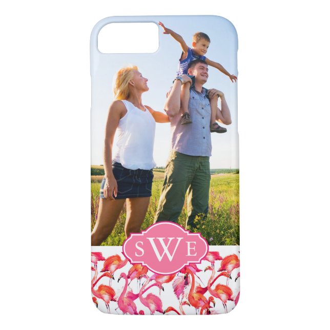 Watercolor Flamingos | Add Your Photo & Monogram Case-Mate iPhone Case (Back)