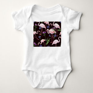 Watercolor flamingos and wild flowers pattern. baby bodysuit