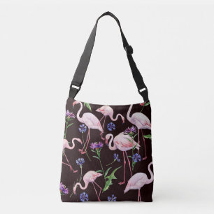 Watercolor flamingos and wild flowers pattern. crossbody bag