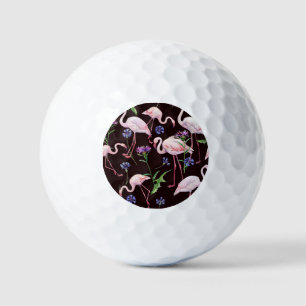 Watercolor flamingos and wild flowers pattern. golf balls