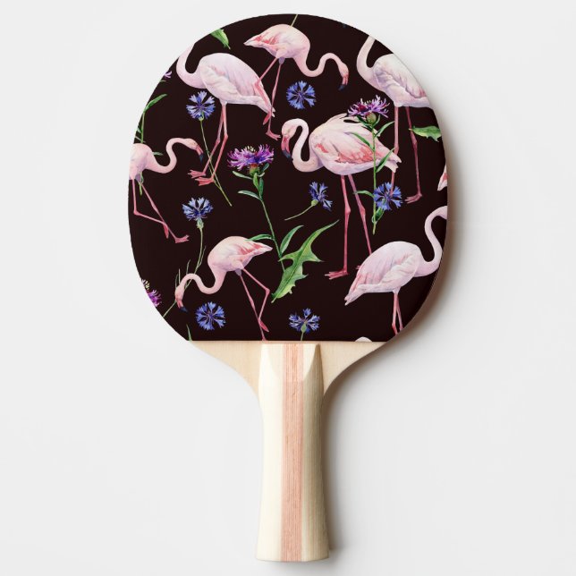 Watercolor flamingos and wild flowers pattern. ping pong paddle (Front)