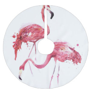 Watercolor Flamingos, Elegant Design. Brushed Polyester Tree Skirt