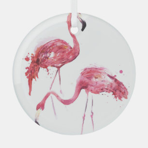 Watercolor Flamingos, Elegant Design. Glass Tree Decoration