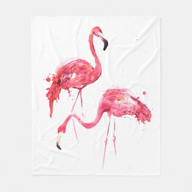 Watercolor flamingos fleece blanket (Front)