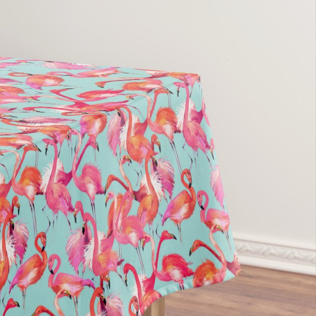 Watercolor Flamingos Gathered 2 Tablecloth (In Situ)
