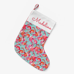 Watercolor Flamingos Gathered Add Your Name Small Christmas Stocking