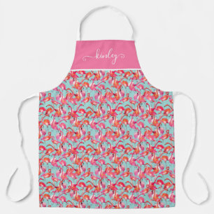 Watercolor Flamingos Gathered Apron