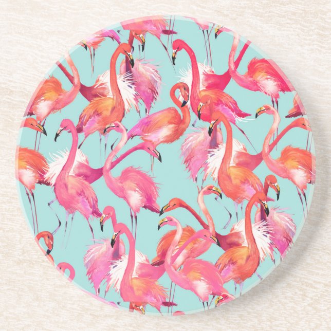 Watercolor Flamingos Gathered Coaster (Front)