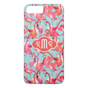Watercolor Flamingos Gathered   Monogram iPhone 8 Plus/7 Plus Case