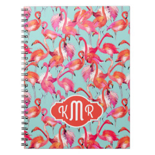 Watercolor Flamingos Gathered Monogram Notebook