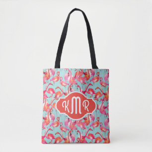 Watercolor Flamingos Gathered   Monogram Tote Bag