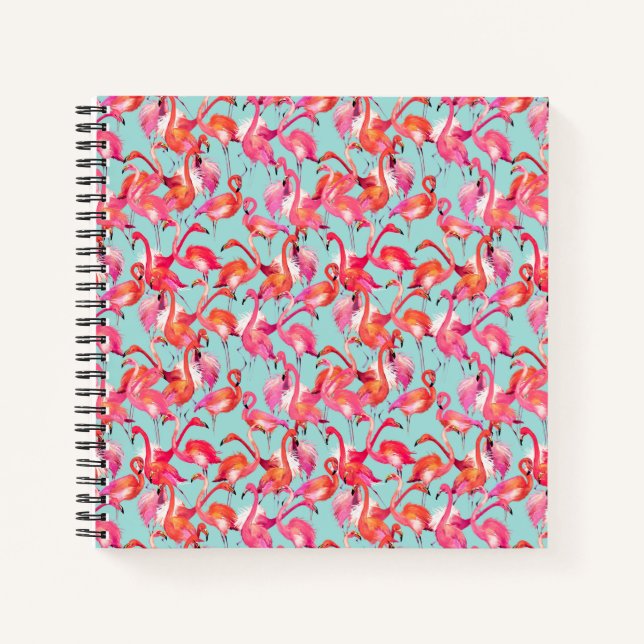 Watercolor Flamingos Gathered Notebook (Front)