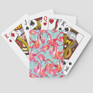 Watercolor Flamingos Gathered Playing Cards