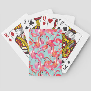 Watercolor Flamingos Gathered Playing Cards