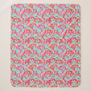 Watercolor Flamingos Gathered Sherpa Blanket