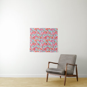 Watercolor Flamingos Gathered Tapestry