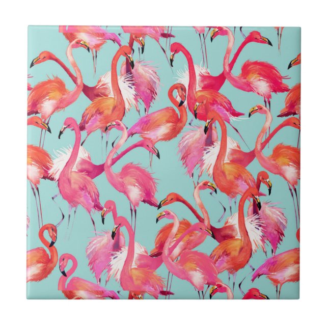 Watercolor Flamingos Gathered Tile (Front)