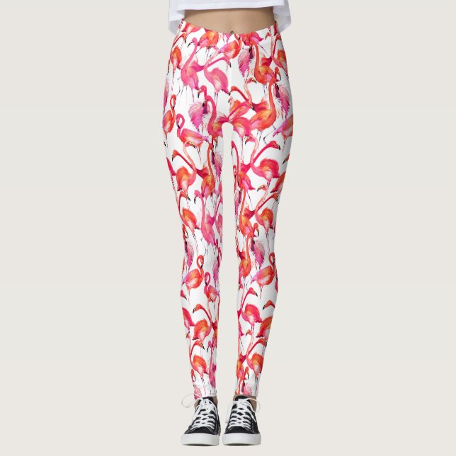 Watercolor Flamingos In Watercolors 2 Leggings (Front)