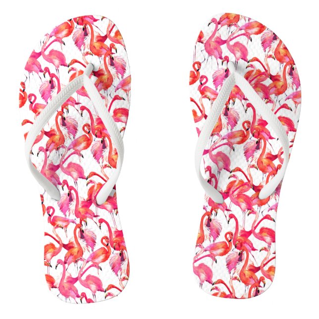 Watercolor Flamingos In Watercolors Flip Flops (Footbed)