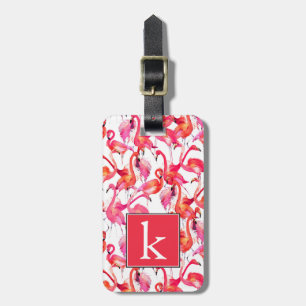 Watercolor Flamingos In Watercolors   Monogram Luggage Tag