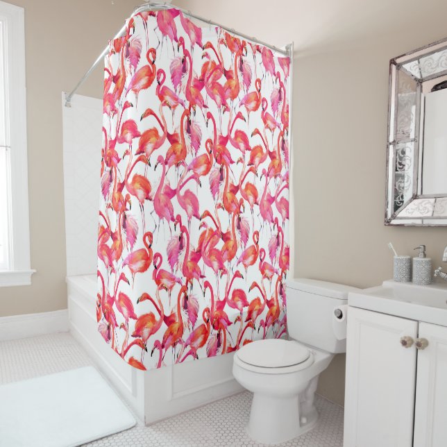 Watercolor Flamingos In Watercolors Shower Curtain (In Situ)