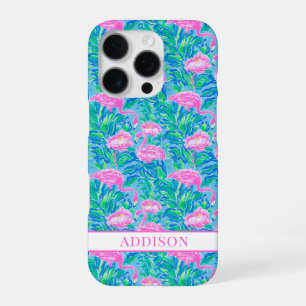 Watercolor Flamingos Monogrammed iPhone 16 Pro Case