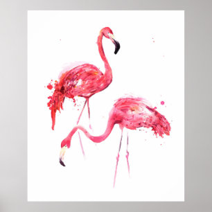 Watercolor flamingos poster