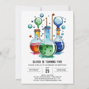 Watercolor Flask Discovery Scientist Birthday Invitation