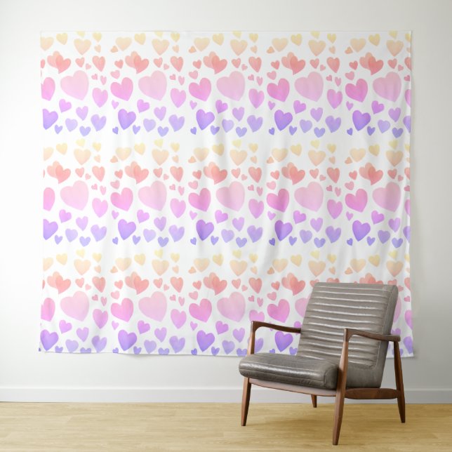Watercolor Floating Hearts Backdrop Tapestry (In Situ (Horizontal))