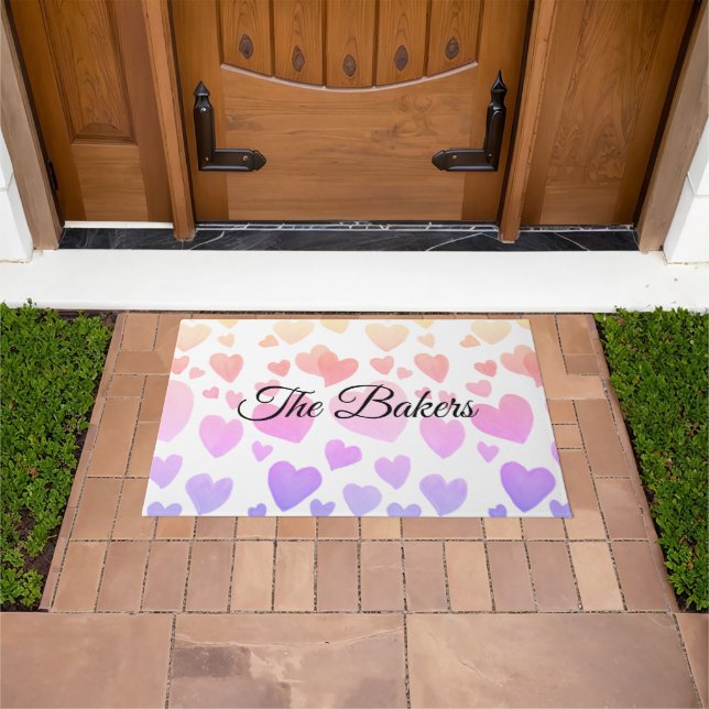 Watercolor Floating Hearts (Customisable) Doormat (Outdoor)