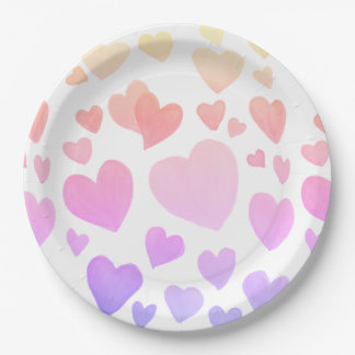 Watercolor Floating Hearts (Customisable) Paper Plate