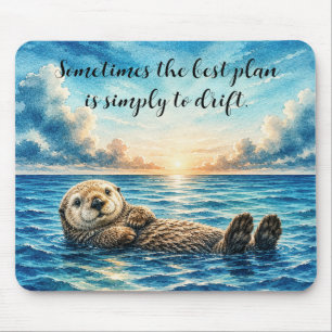 Watercolor Floating Sea Otter w/ Quote Mouse Mat