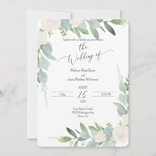 Watercolor Flora Blush Wedding Invitation (Front)