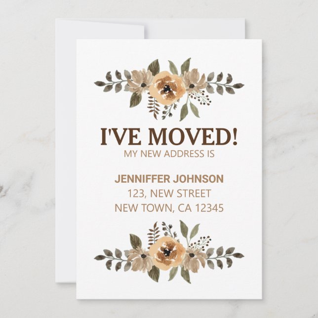 Watercolor Flora I've Moved Announcement Card (Front)