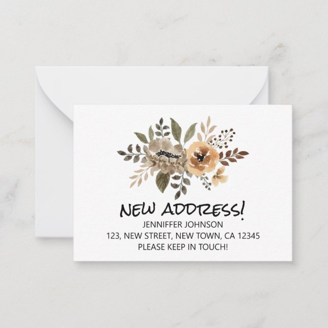 Watercolor Flora New Address Announcement Card (Front)