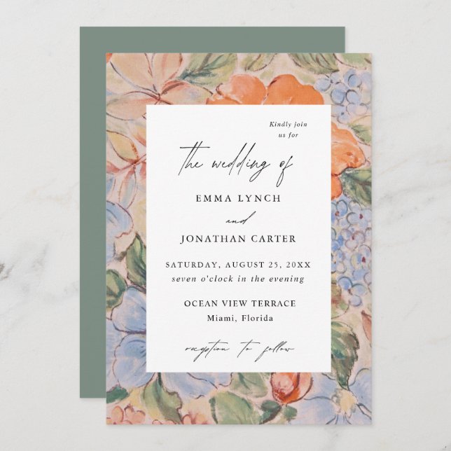 Watercolor Flora Wildflower Wedding Invitation (Front/Back)