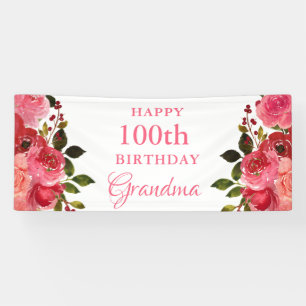 Watercolor Floral 100th Birthday Party Invitation Banner