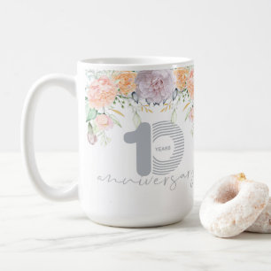 Watercolor Floral 10th Wedding Anniversary Coffee Mug