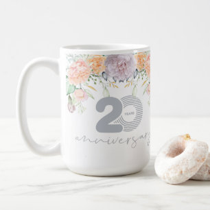 Watercolor Floral 20th Wedding Anniversary Coffee Mug