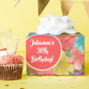 Watercolor Floral 30th Birthday Wrapping Paper
