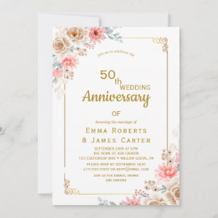 Watercolor Floral 50th Anniversary Invite