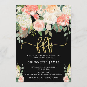 Watercolor Floral 50th Birthday Invitation